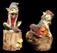 Pixie Figurines - Sitting on a Tree Trunk