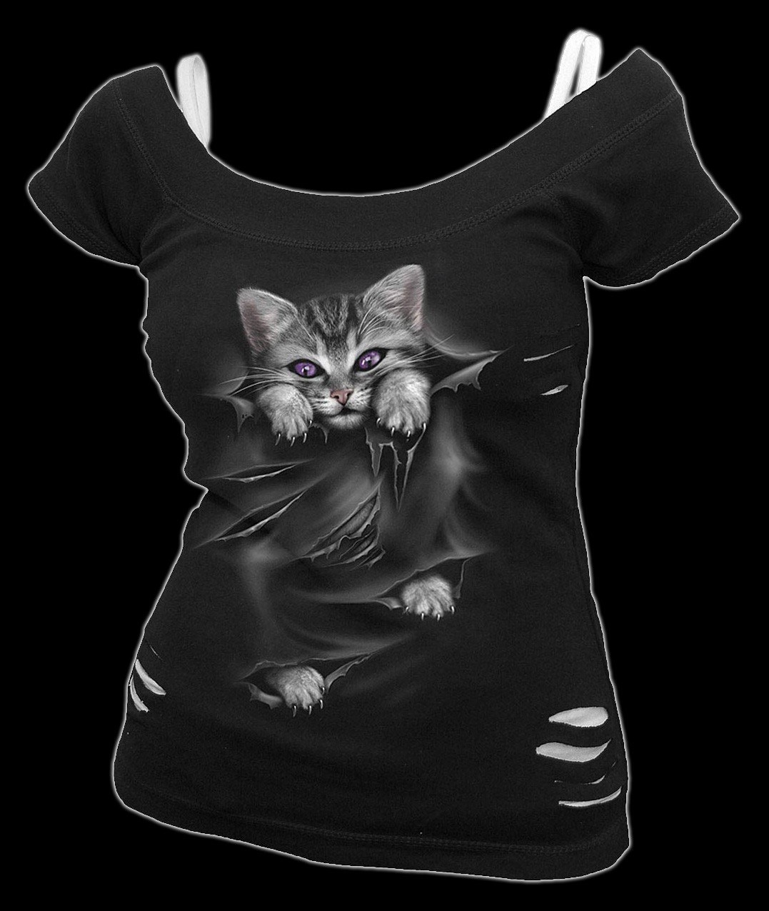 2in1 Damen Shirt mit Katze - Bright Eyes