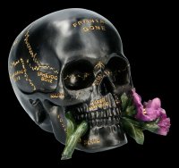 Schwarzer Totenkopf mit Beschriftung und Blume