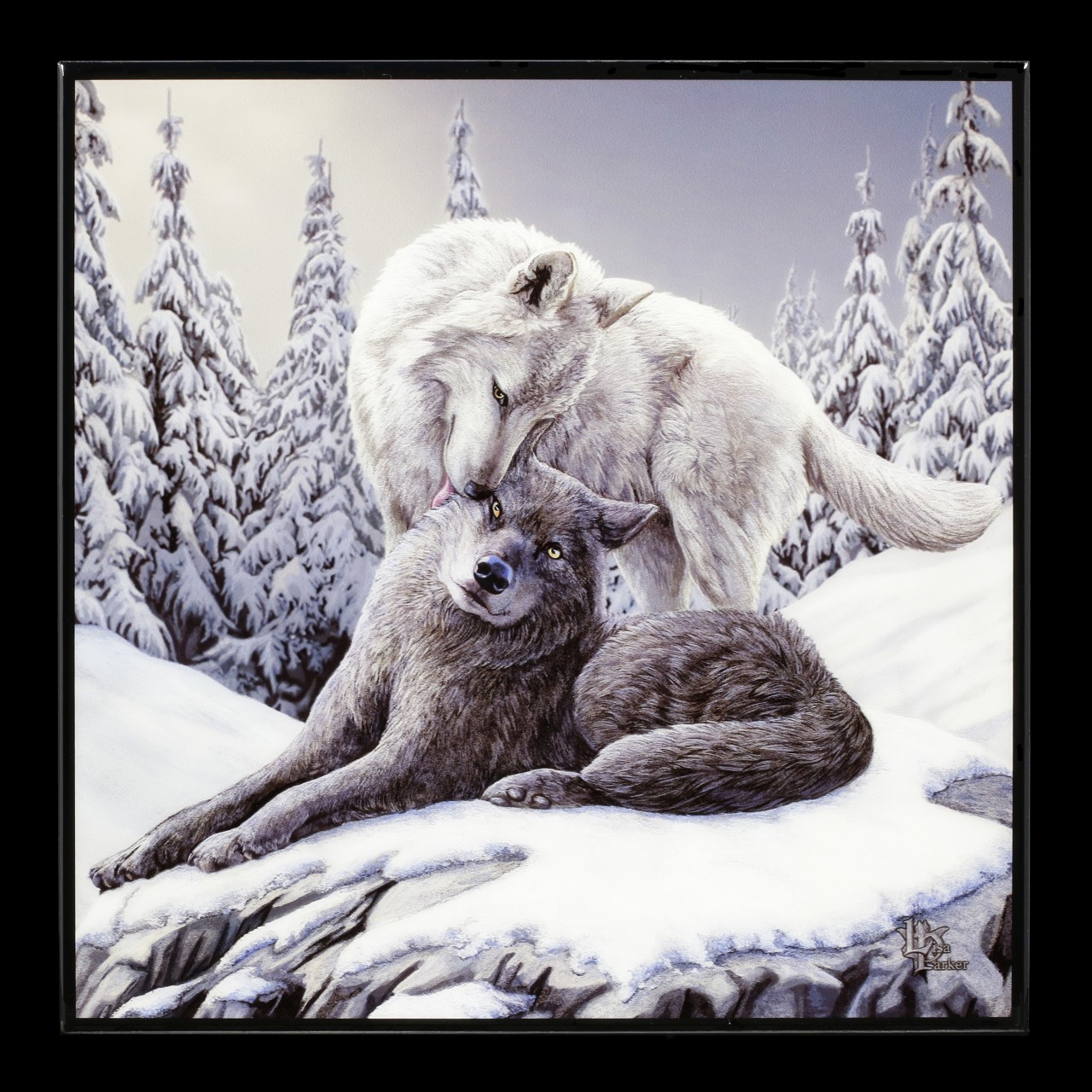 Small Crystal Clear Picture with Wolves - Snow Kisses