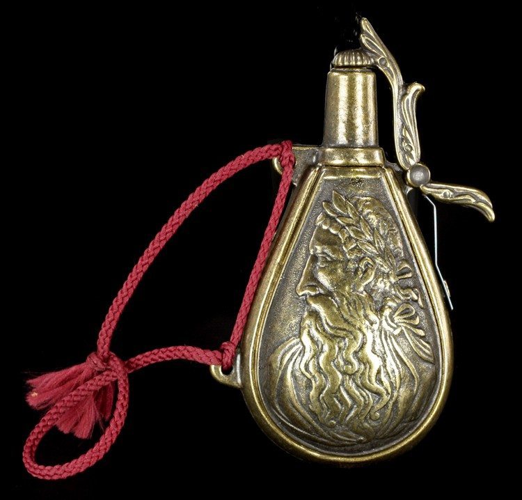 Italian Powder Flask with Zeus - brass-colour
