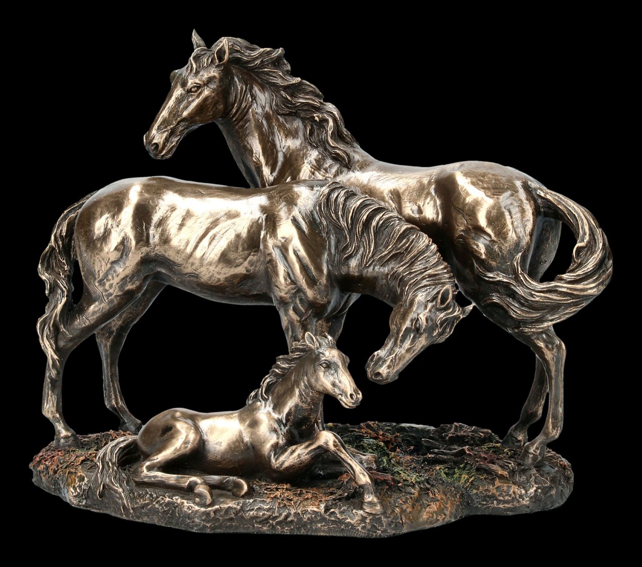 Mustang Pferde Figuren Veronese Bronze-Optik Hengst Statue Stute & Fohlen 