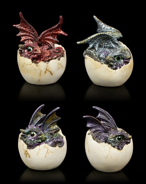 Dragon Figurines - 4 Babies hatching from Egg - colored