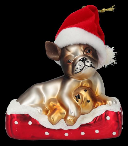 Weihnachtkugel - Hund mit Weihnachtsmütze