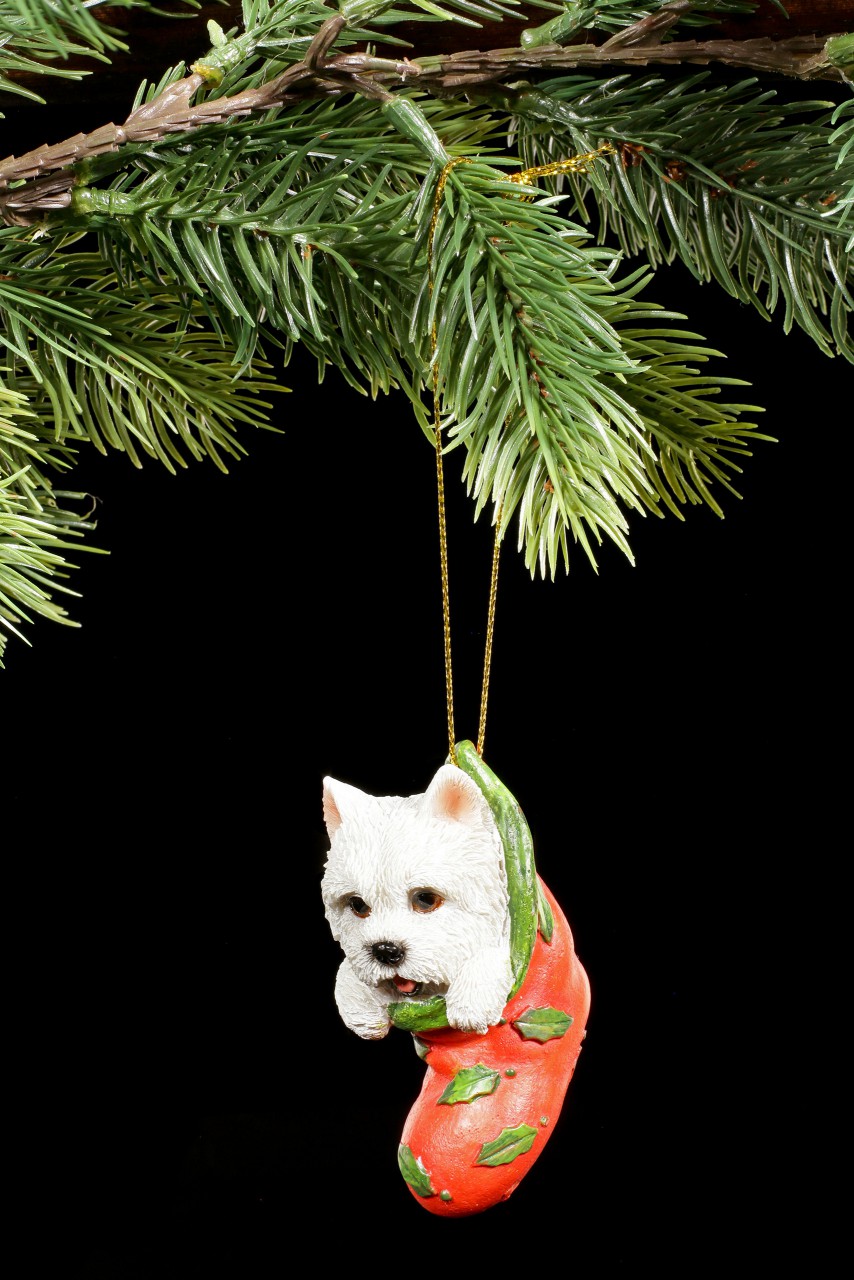 Christmas Tree Decoration Dog - Westie in Stocking