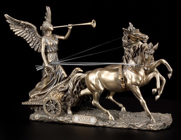 Nike Figurine in Chariot with Trumpet