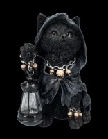 Katzen Figur in Reaperkutte mit LED Laterne