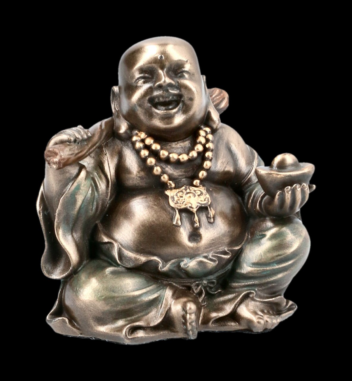 Glücks Buddha Figur mit Stab und Perle
