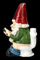 Garden Gnome Figurine Sitting on Toilet