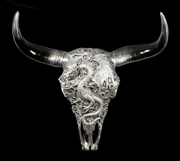Wall Plaque Bull Skull - Dragon silver colored