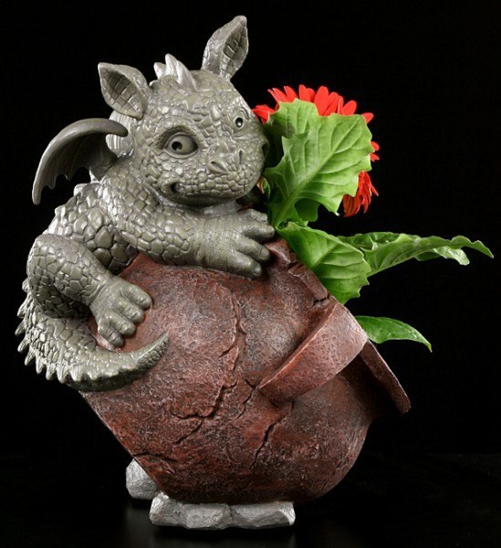 Garden Figurine - Dragon with Plant Pot left