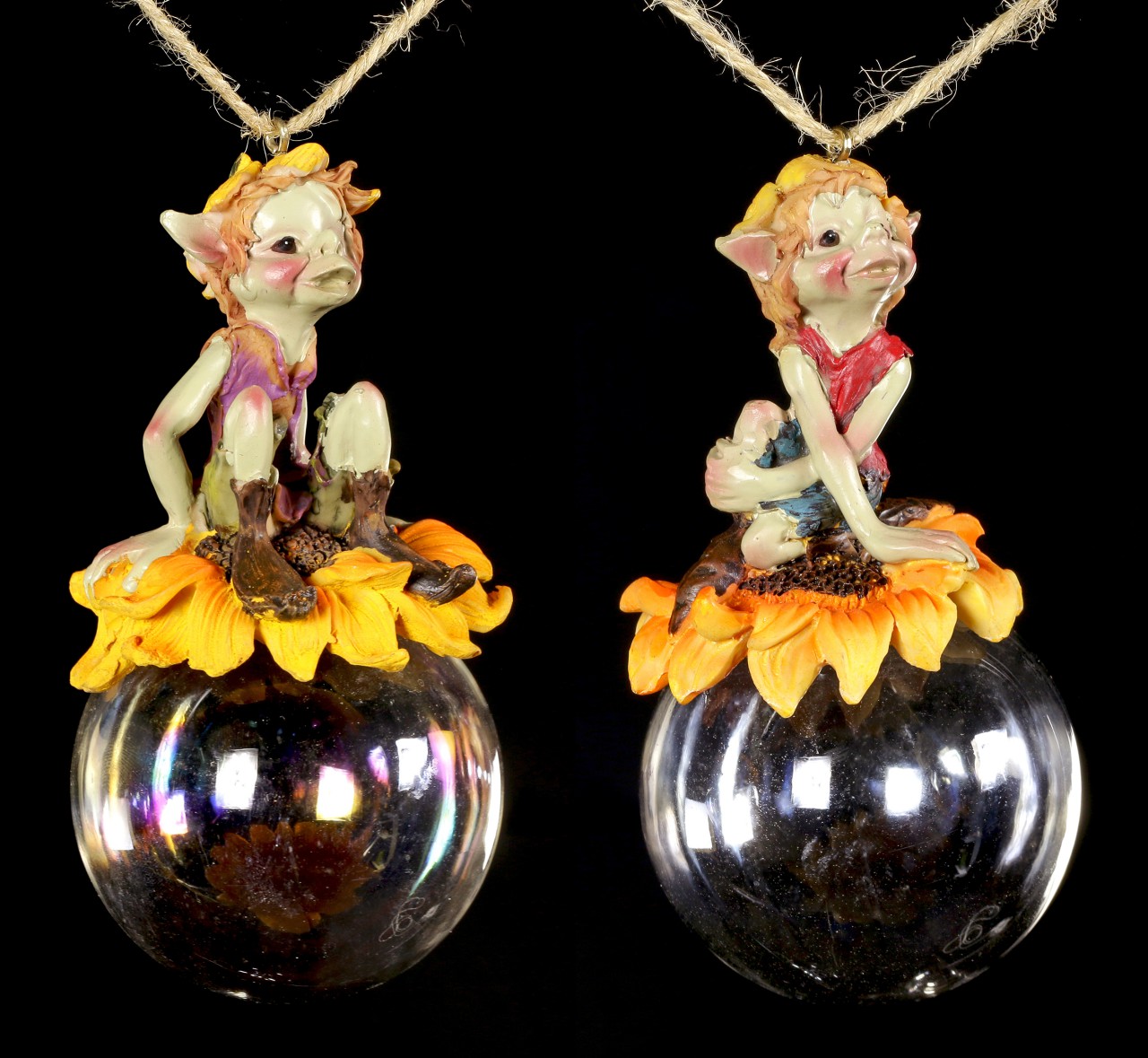 Pixie Figurine - With Flowers on Soap Bubbles - Set of 2