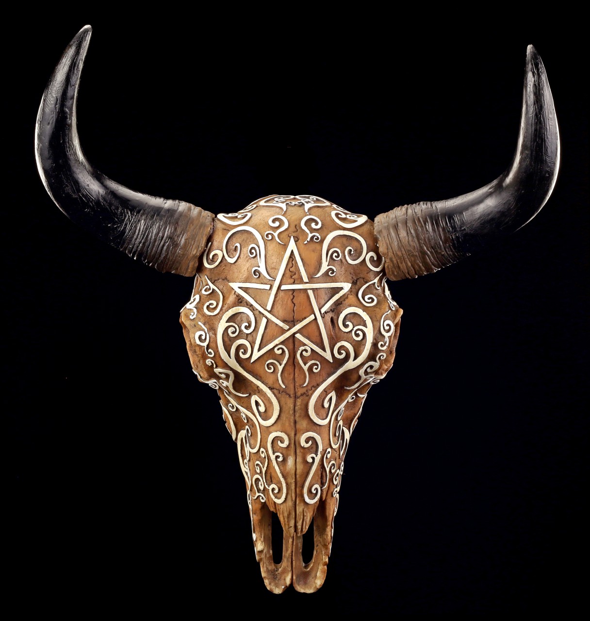 Wandrelief - Ritual Büffel Schädel mit Pentagramm