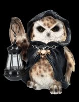 Owl Figurine in Reaper Coat with LED Lantern