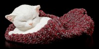 Cat Figurine asleep wrapped in red Cap