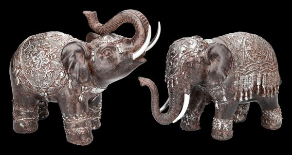 Elefanten 2 Elefanten Figuren je 16 x 5 x 15 cm braun Elefant mit Verzierungen Tierfigur 