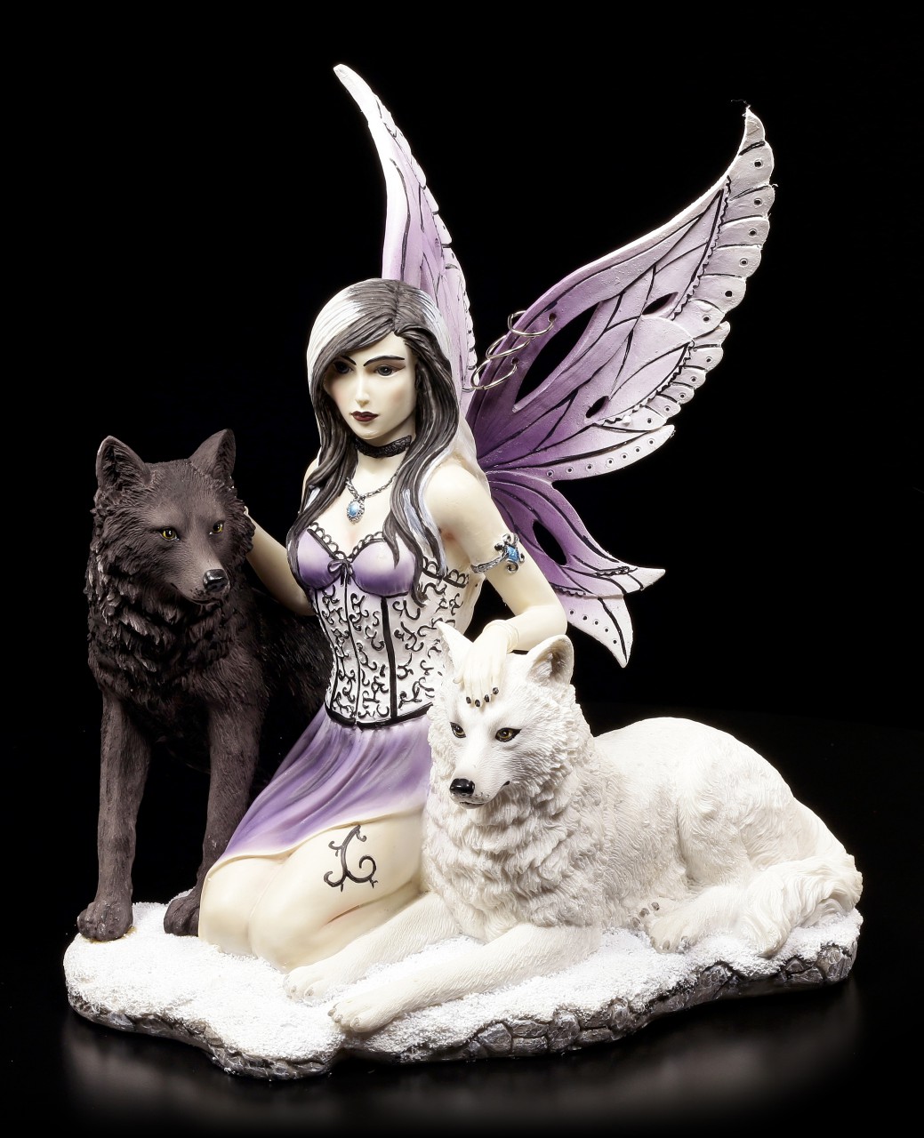 Fairy Figurine with Wolves - Ebony and Ivory