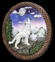 Wandrelief - Weißer Wolf in den Bergen