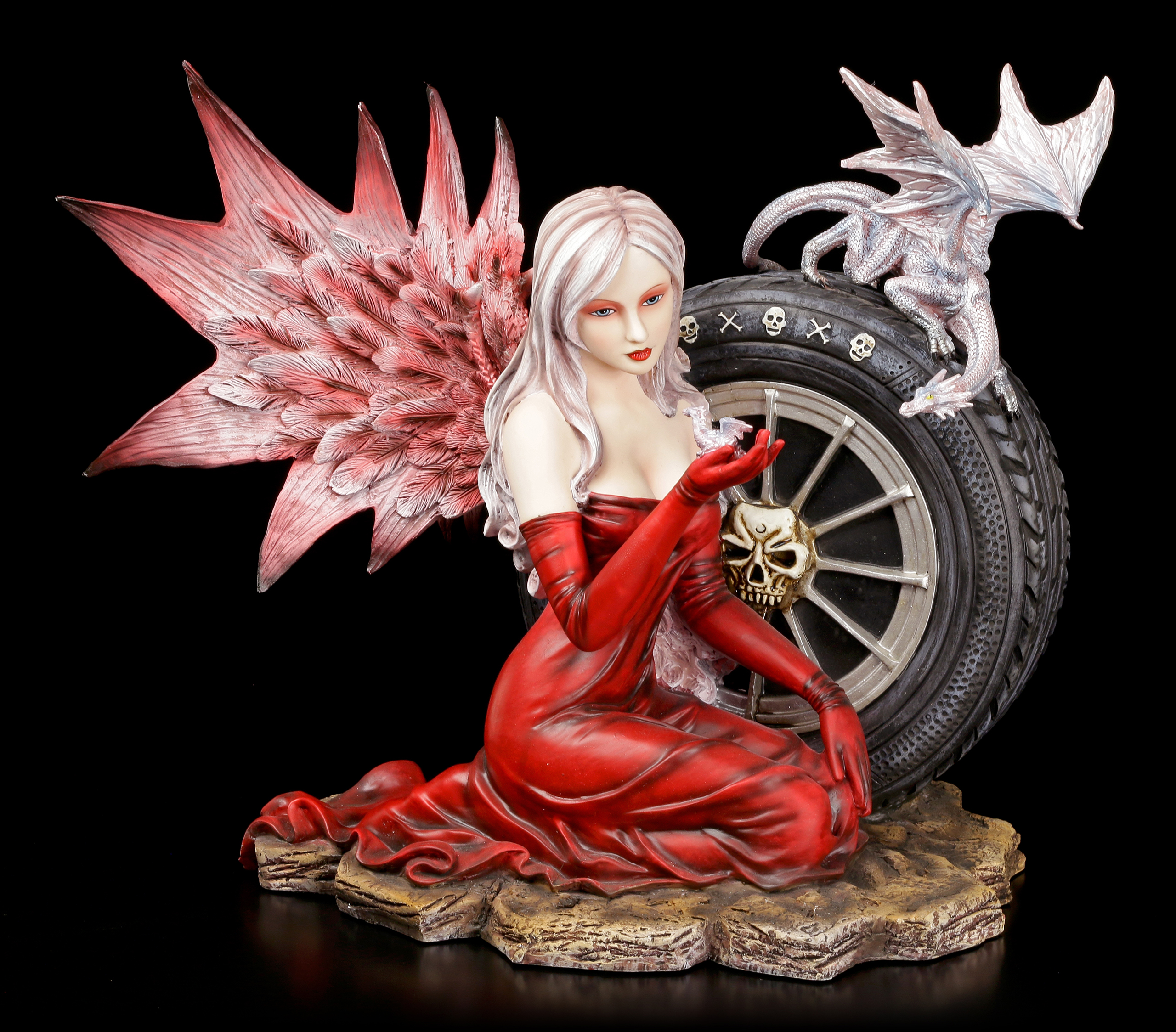 dark angel figur  carina mit zwei drachen und reifen