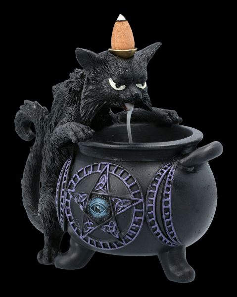 Backflow Räucherhalter - Katze mit Hexenkessel