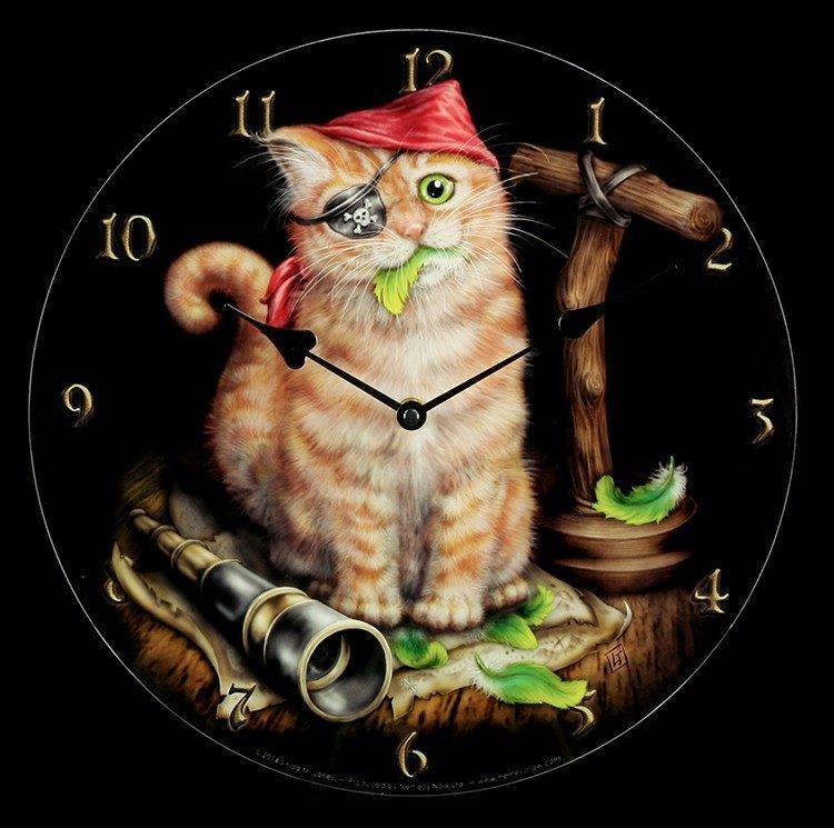 Glass Clock - Pirate Kitten