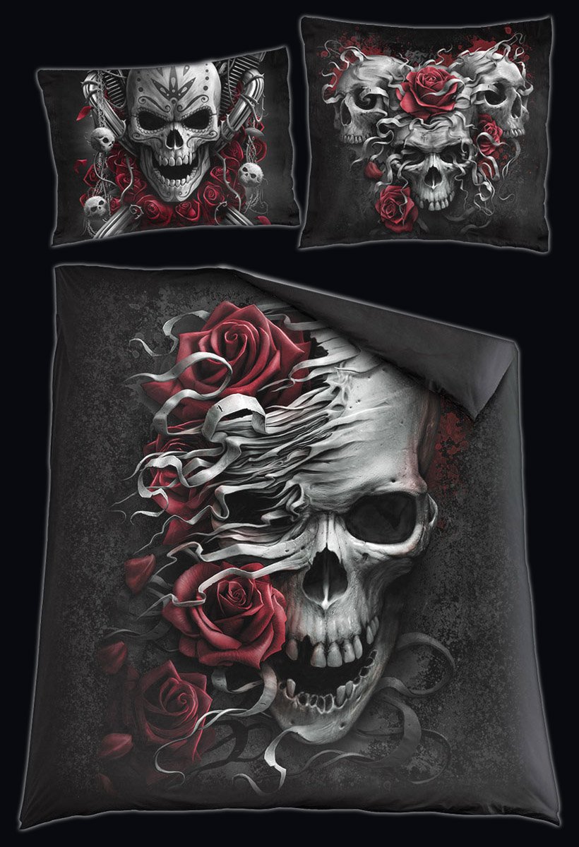 Skull N' Roses- Double Duvet Cover with Pillow Case