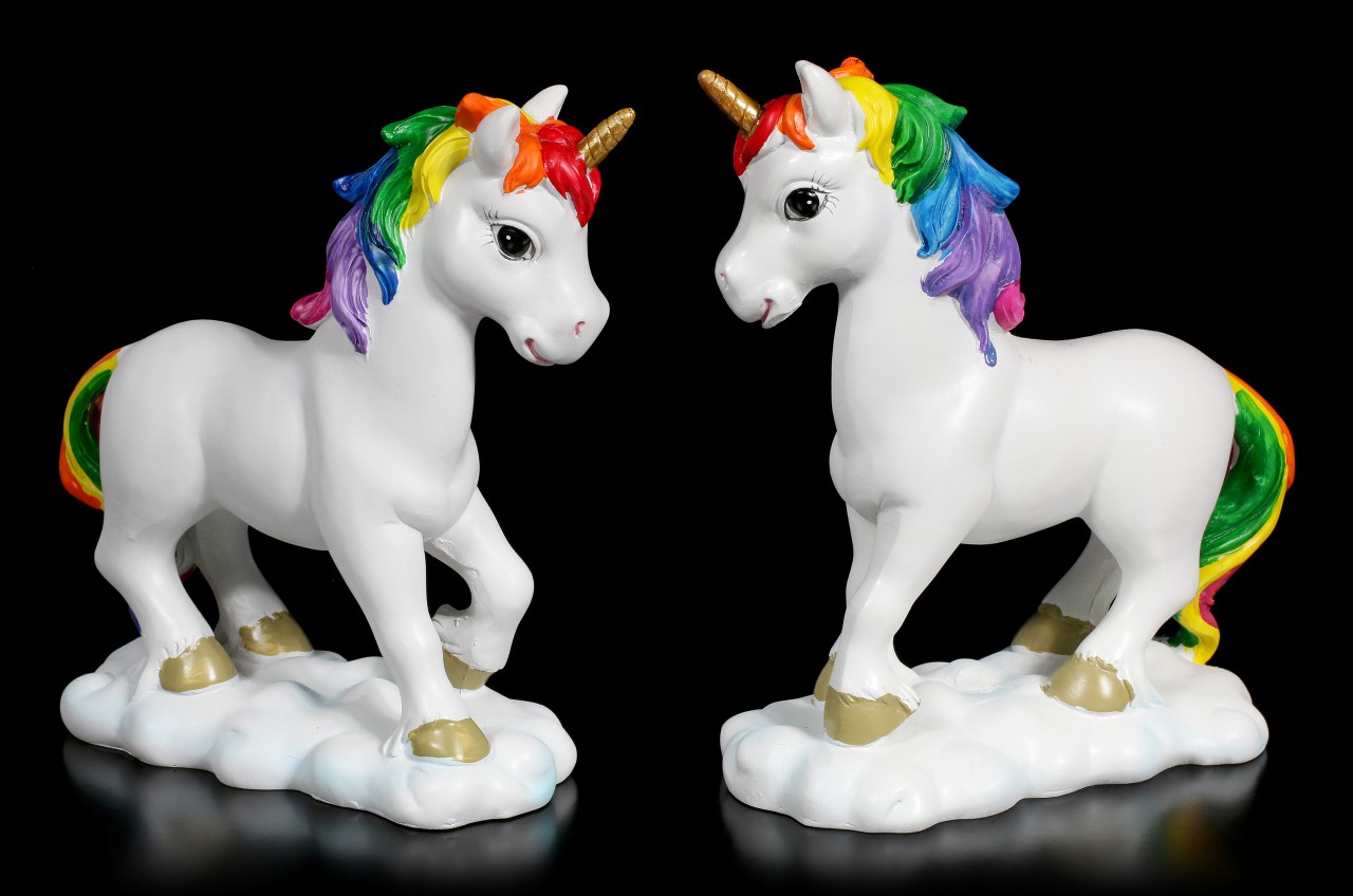 Unicorn Figurines with Rainbow Mane - Set of 2 large