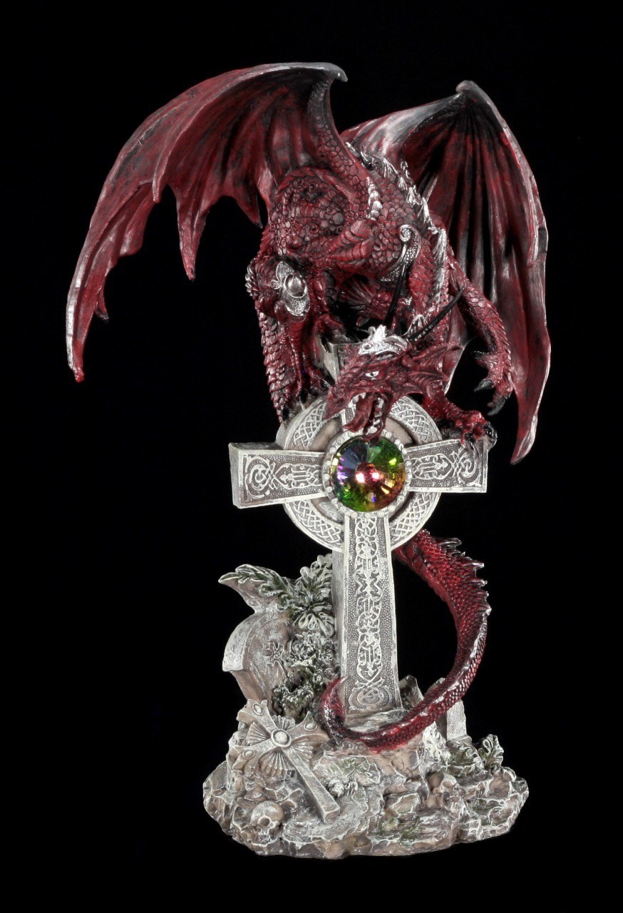 Dragon Figurine Red - On celtic Cross