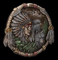 Wall Plaque - Indian with Wolf and Eagle