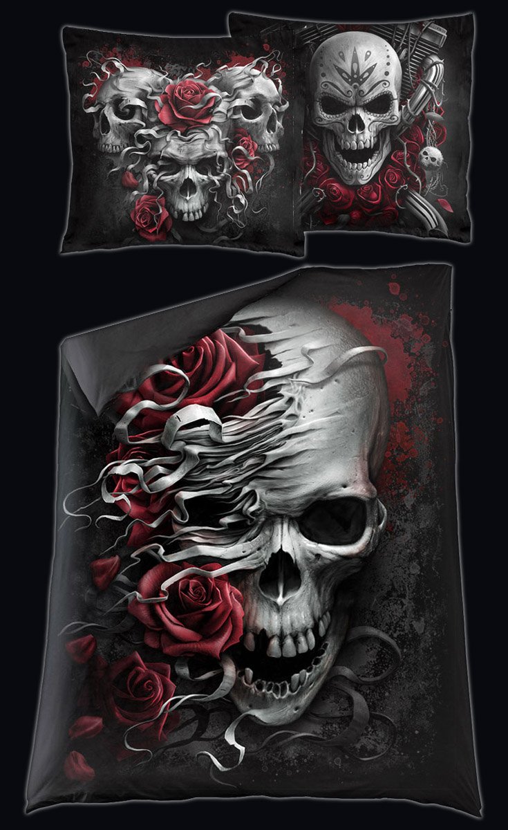 Skull N' Roses - Single Duvet Cover with Pillow Case