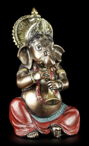 Kleine Ganesha Figur musizierend mit Shehnai