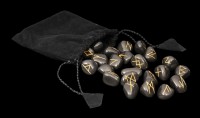 Runen aus schwarzem Achat - mit Beutel