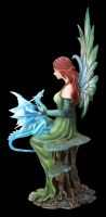 Fairy Figurine Green on World Tree with Blue Dragon