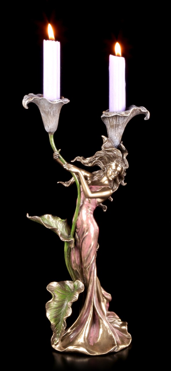 Jugendstil Kerzenhalter - Frau mit Lilien