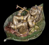 Baby Krishna Figur auf Buddhabaum Blatt - bronziert