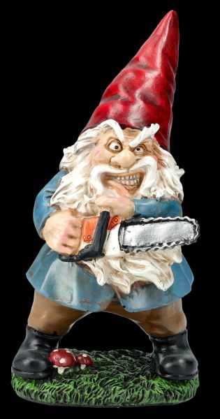 Garden Gnome Figurine - Angry Gnome with Chainsaw