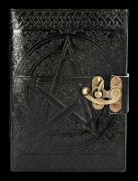 Leder Notizbuch mit Schloss - Pentagramm schwarz