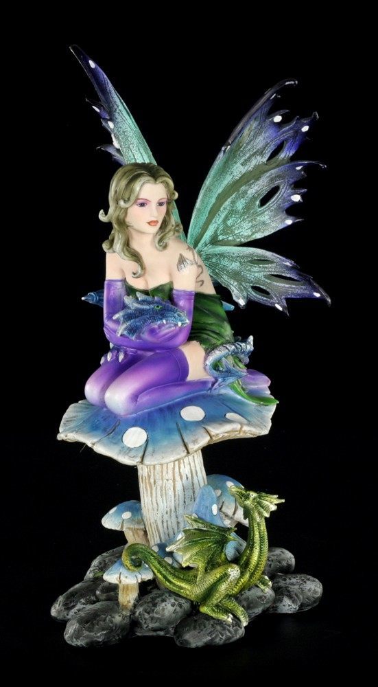 Fairy Figurine - Belione with Dragonbaby on Mushroom