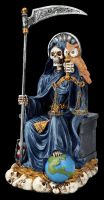 Sitting Santa Muerte Figurine blue