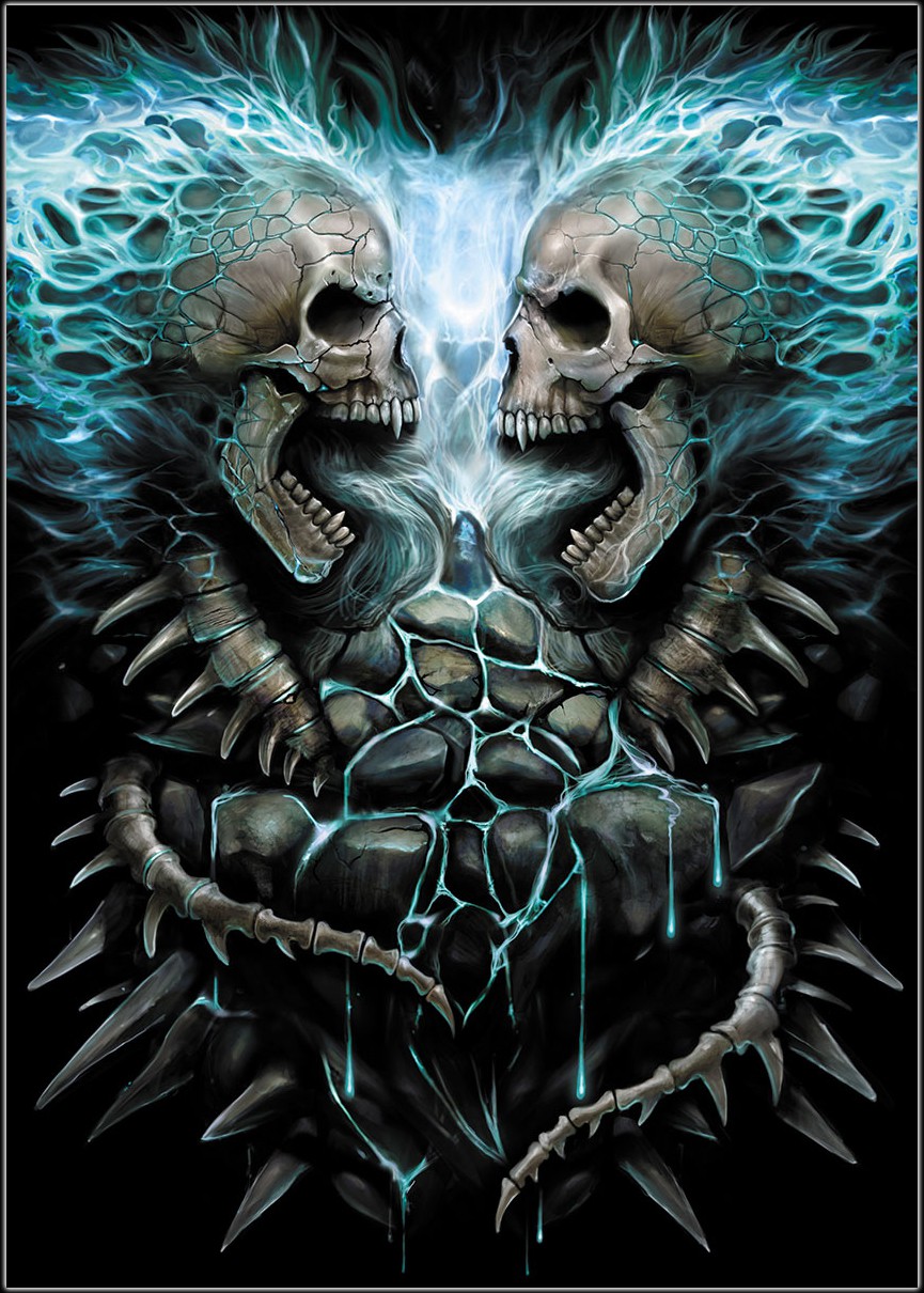 Flaming Spine - Spiral Skull Poster