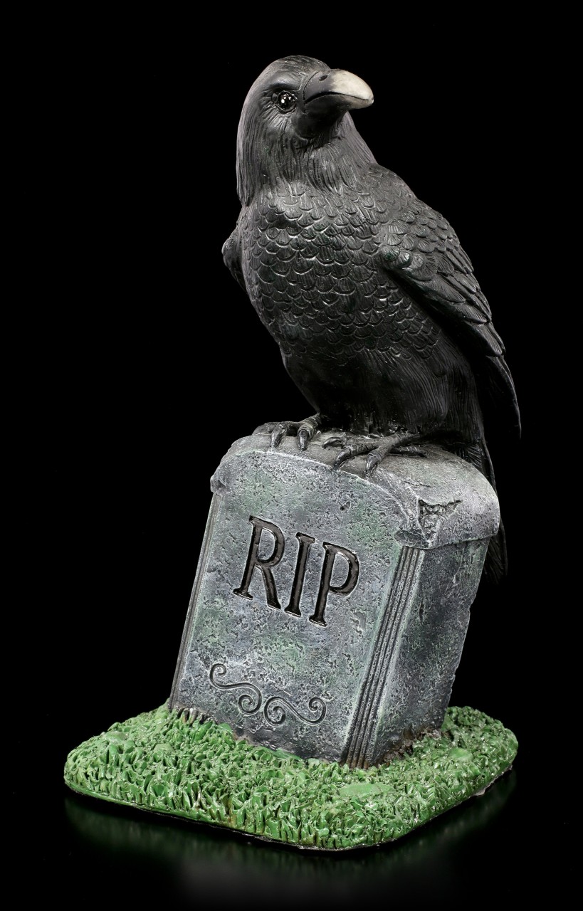 Raven Figurine on Tombstone - RIP