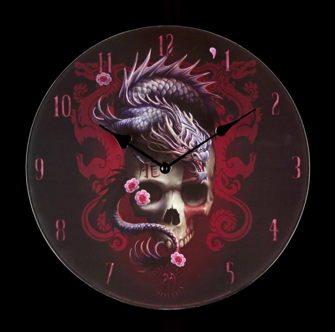 Glass Clock - Eastern Dragon Skull