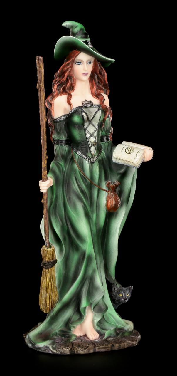Green Witch Figurine - Absynthia with black Cat