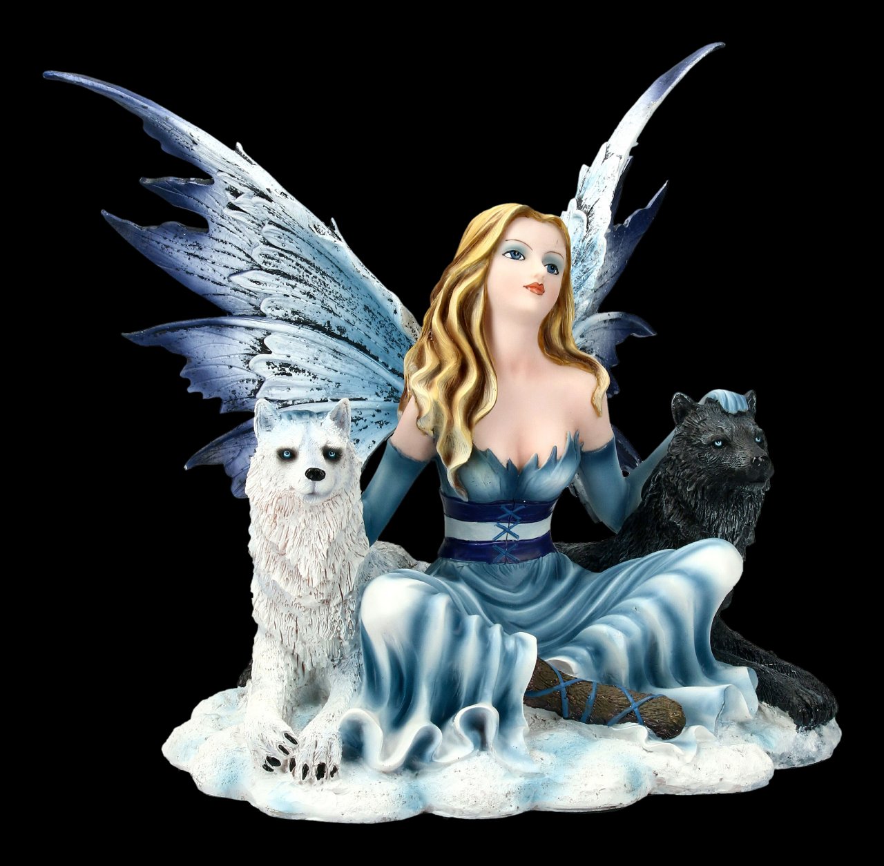 Fairy Figurine - Ilais with black and white wolf