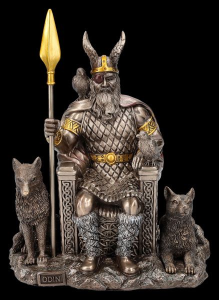 Odin Figurine on Throne with Wolves and Ravens