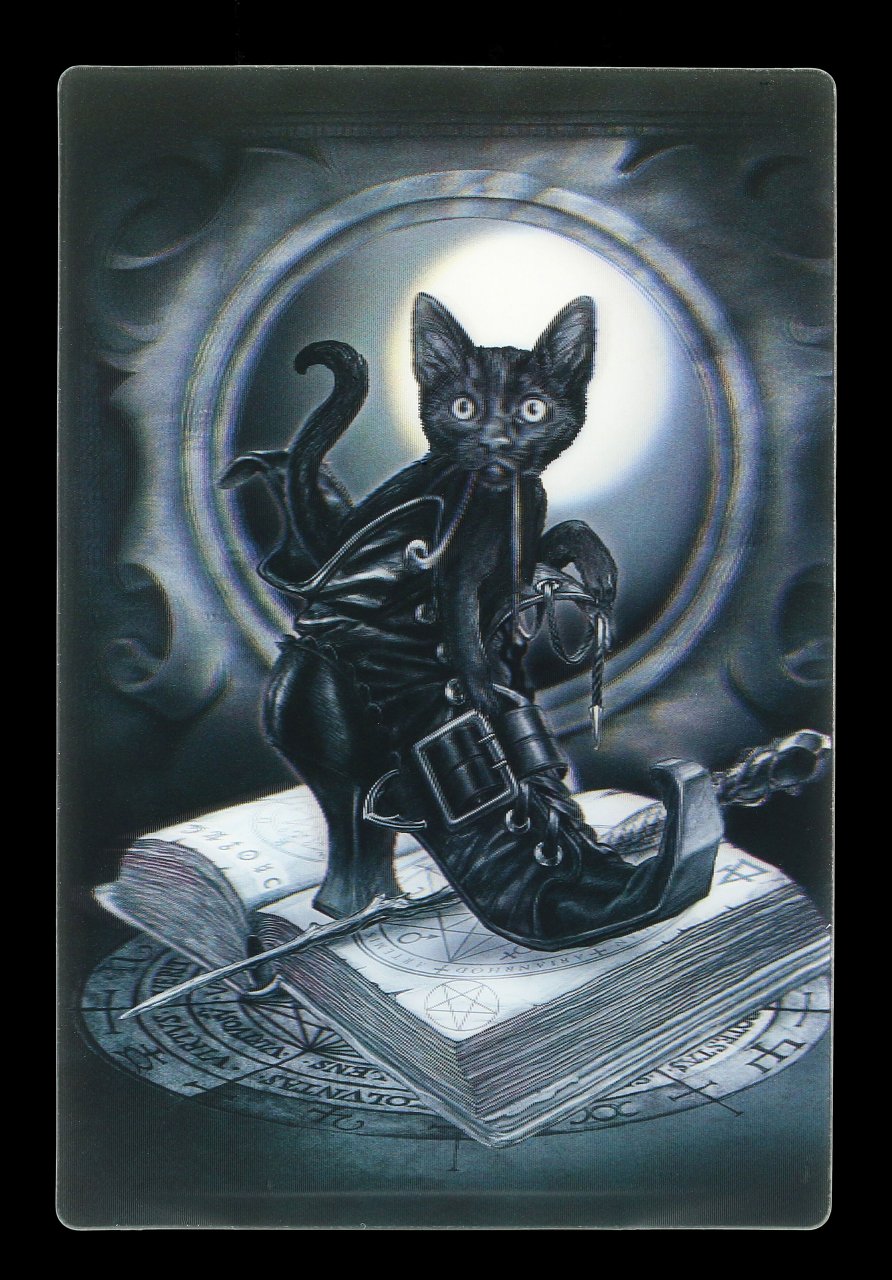 3D Postcard with Cat - Midnight Mischief