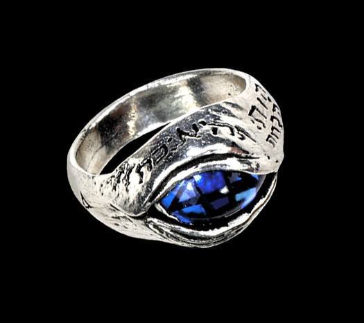 Blue Angels Eye Protective Script Ring by Alchemy Gothic R124 Archangel Metatron
