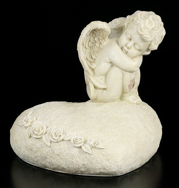 Angel Garden Figurine - Putto sitting on Heart