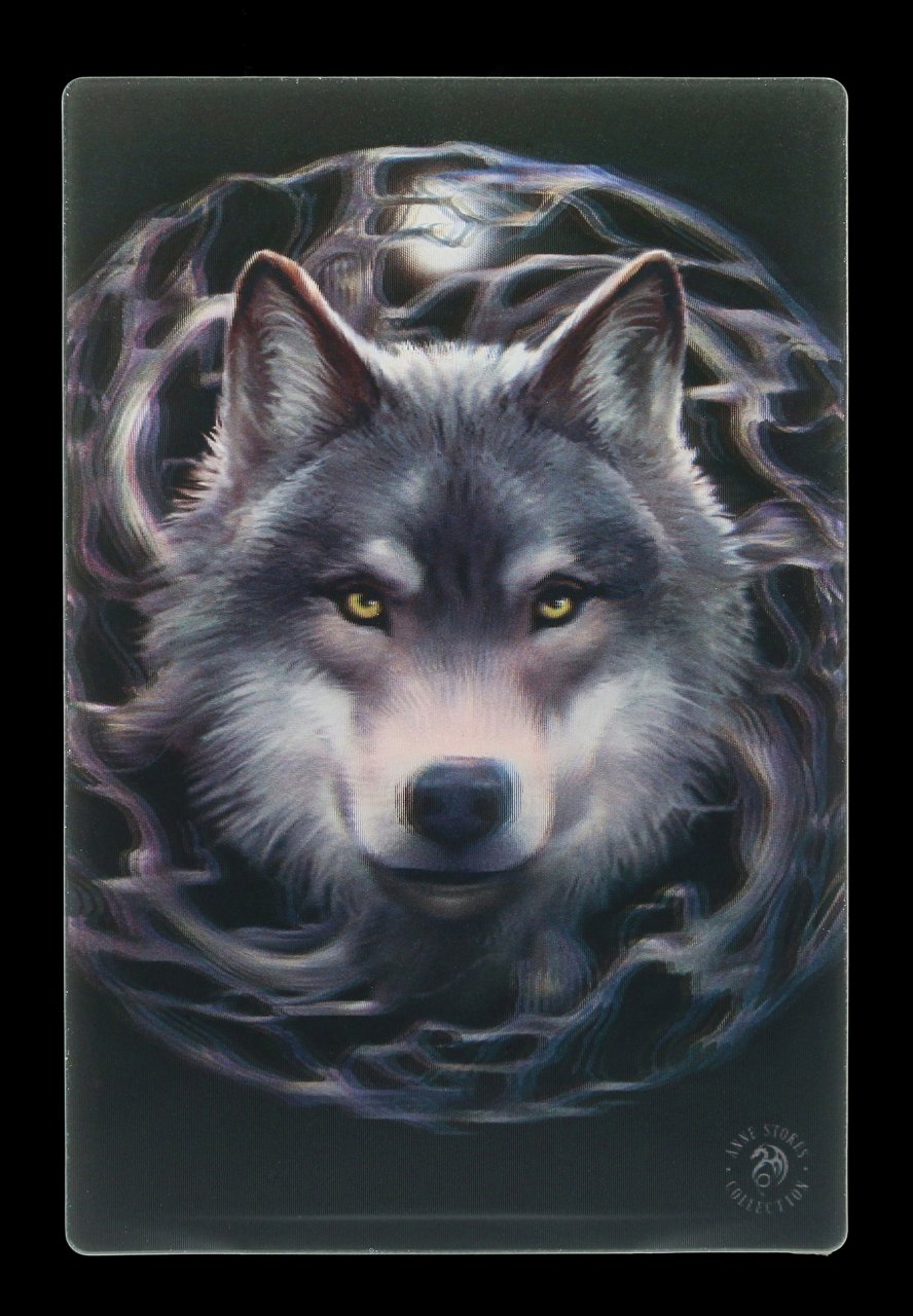 3D Postkarte mit Wolf - Night Forest