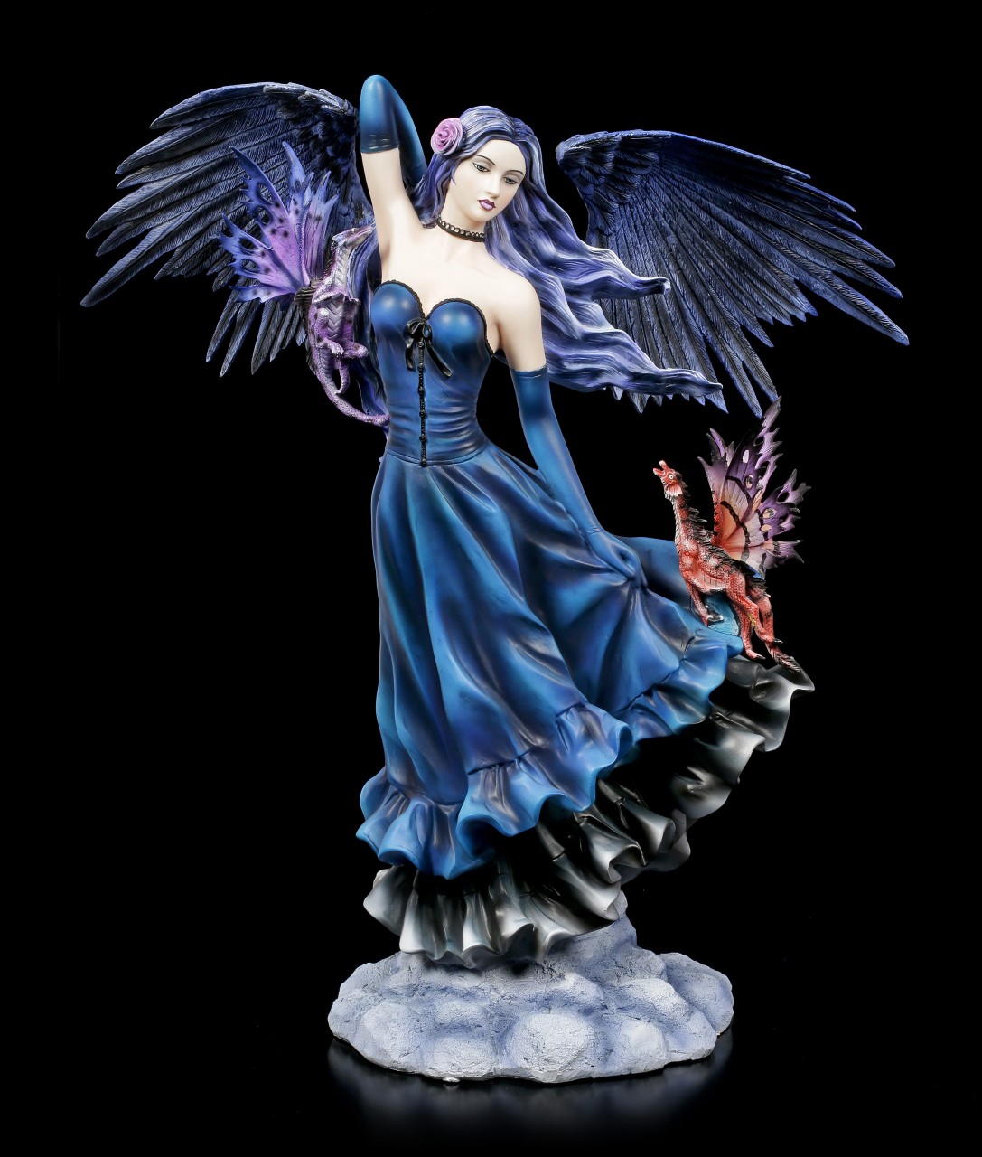 Large Dark Angel Figurine with Dragon